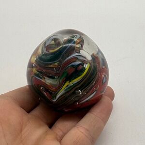 Hand Blown Glass Paperweight Multicolor Ribbon Swirl Controlled Bubbles India